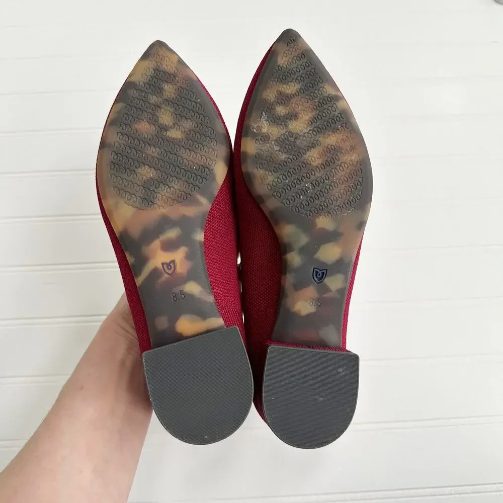 Rothy's Pointed Toe Low Block Heel Pumps in Burgundy with Blue Trim - Picture 6 of 8